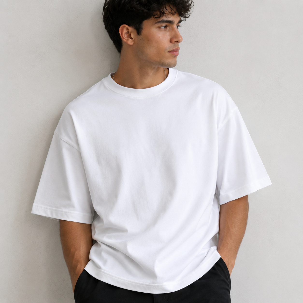 Premium Oversized White Basic T-Shirt | 240 GSM Heavyweight Cotton - Image 3